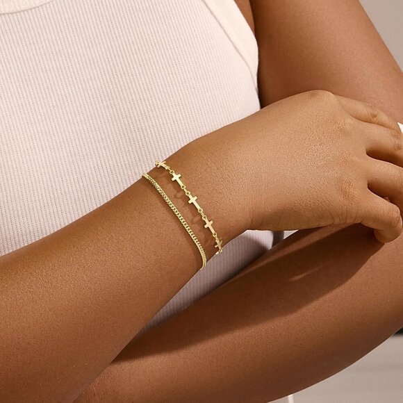 Gold-Style 14 Dainty Stack Cuban Cross, Rope Bracelets Jewelry Gifts for Women - Picture 4 of 8